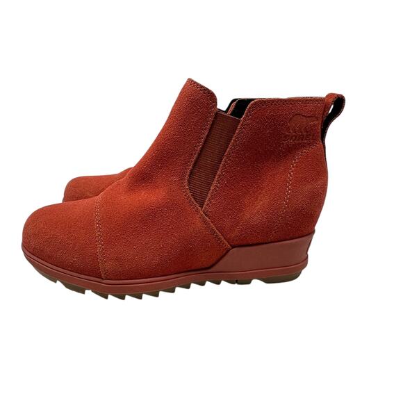 Sorel Evie Booties Boots Pull-On Wedge Heel  Waterproof Suede Red Size US 8 - Picture 11 of 13